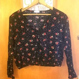 Cropped Black and Red Floral Top